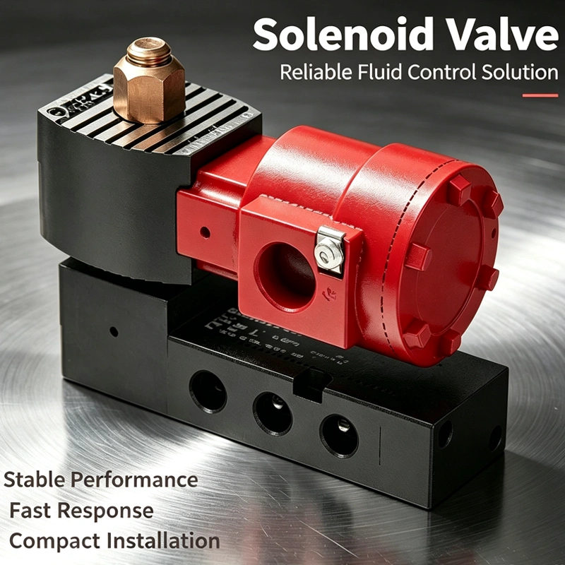 Explosion proof solenoid valve with aluminum alloy housing and square body.
