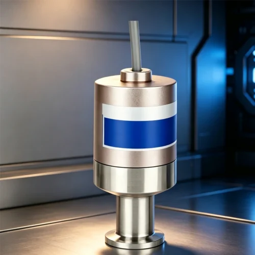 MEMS silicon pressure transmitter with aluminum housing and metallic finish.