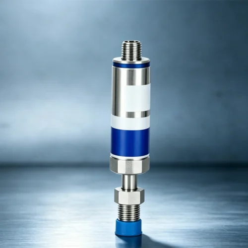 MEMS silicon pressure transmitter with compact aluminum housing for industrial applications.