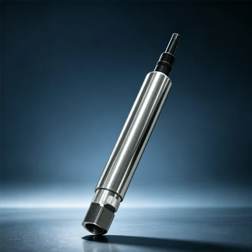 Submersible level transmitter with stainless steel housing and metallic finish.