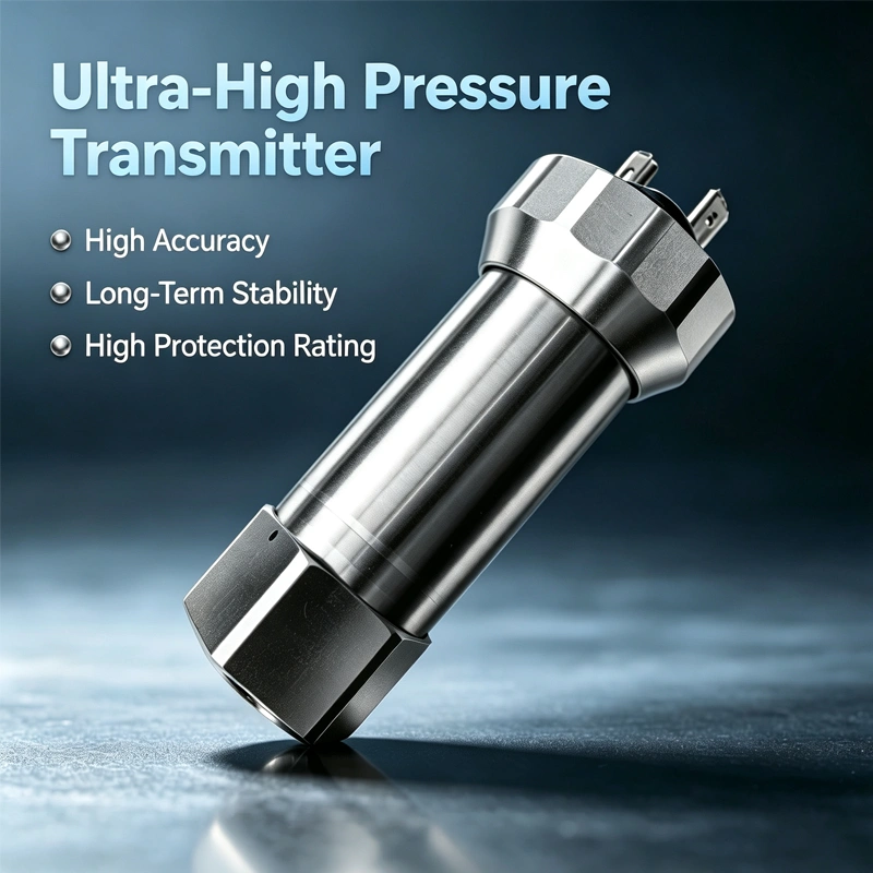Ultra high pressure transmitter with aluminum housing and compact cylindrical body.